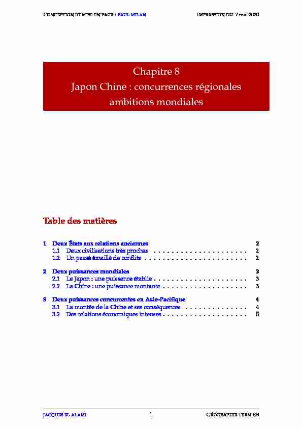 Chapitre 8 Japon Chine : concurrences régionales ambitions