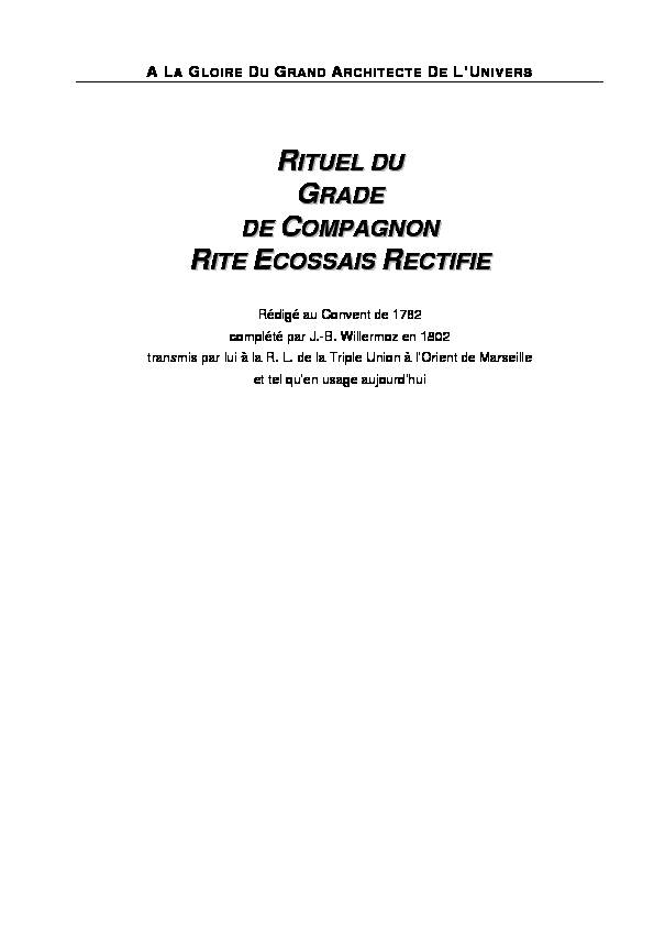 RITUEL DU GRADE DE COMPAGNON RITE ECOSSAIS RECTIFIE