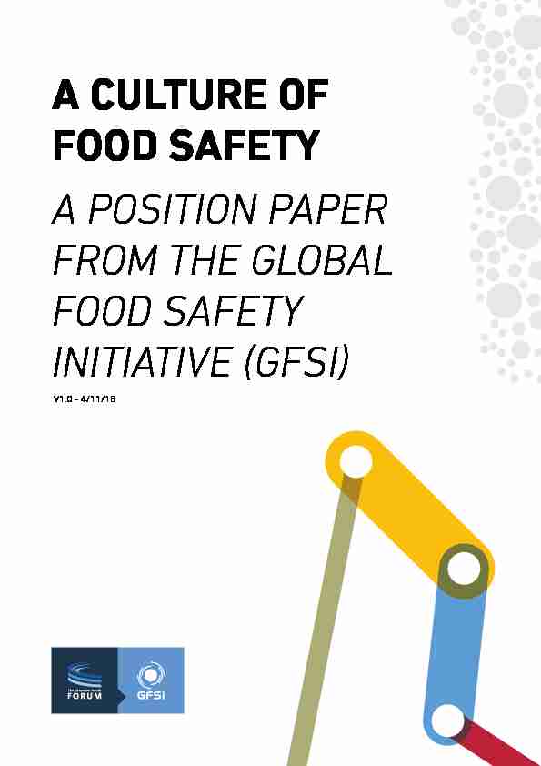 A CULTURE OF FOOD SAFETY A POSITION PAPER FROM THE