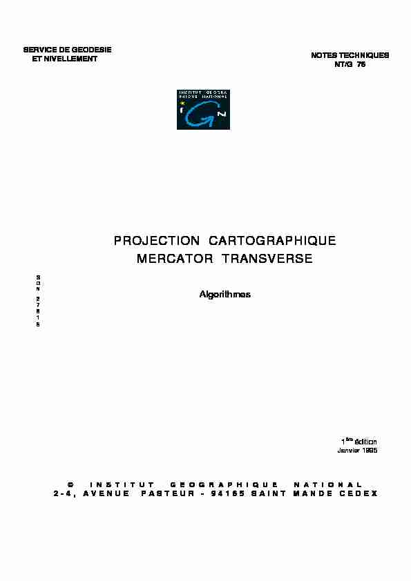 PROJECTION CARTOGRAPHIQUE MERCATOR TRANSVERSE