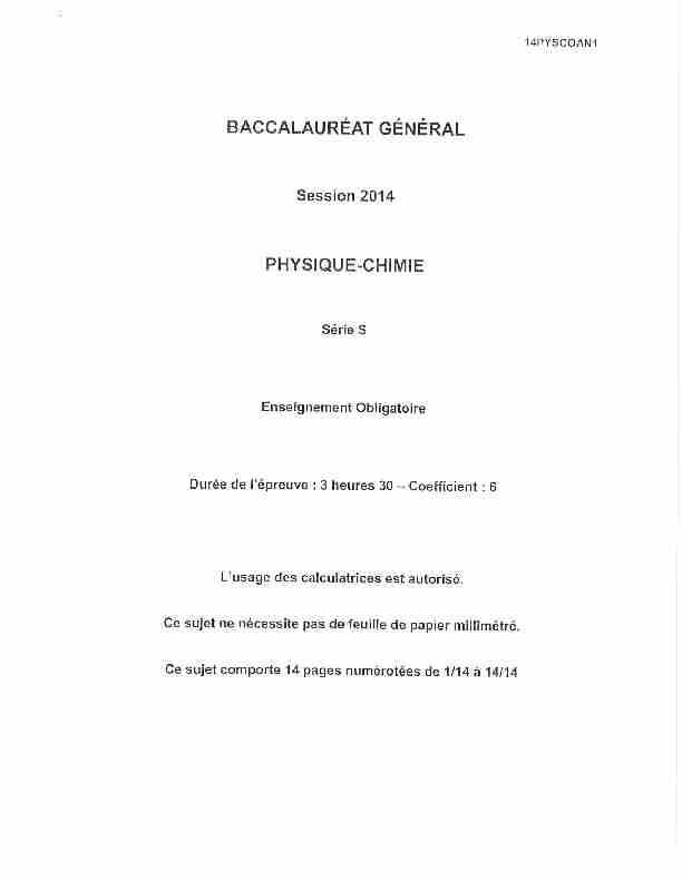 Sujet officiel complet du bac S Physique-Chimie Obligatoire 2014