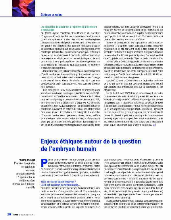[PDF] Enjeux éthiques autour de la question de lembryon humain