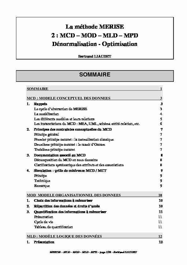 [PDF] La méthode MERISE 2 : MCD – MOD – MLD - Site de Bertrand