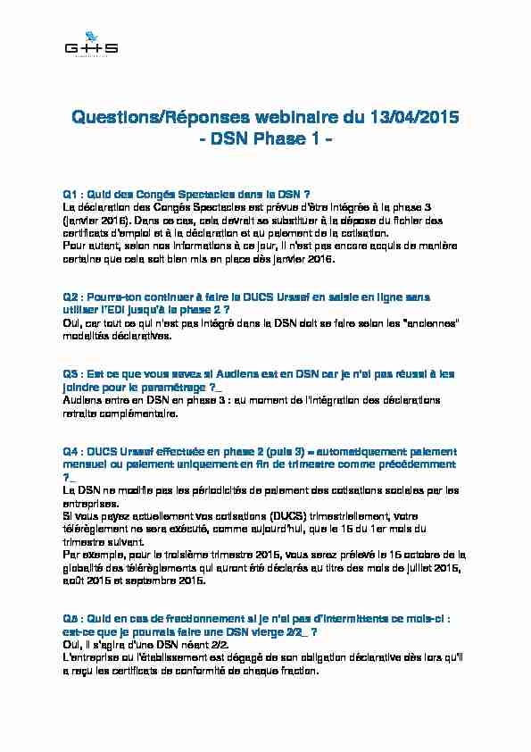 Questions/Réponses webinaire du 13/04/2015 - DSN Phase 1