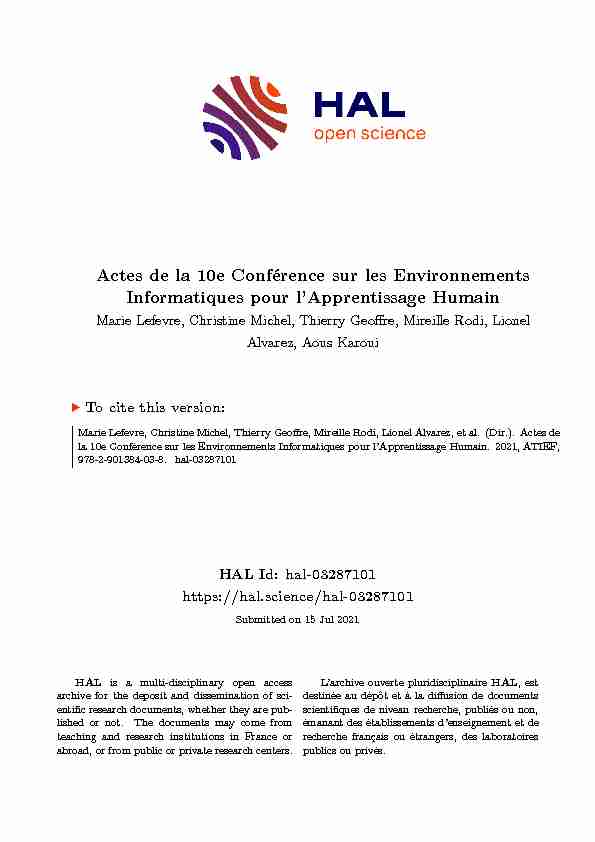 Actes de la 10e Conférence sur les Environnements Informatiques