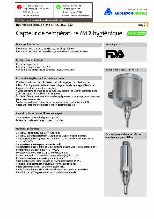 Capteur de température M12 hygiénique