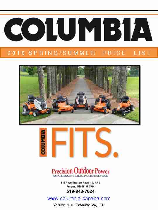 2015 Columbia L&G Price List - Precision Outdoor Power
