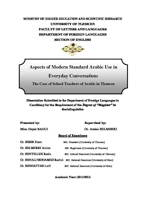 [PDF] Aspects of Modern Standard Arabic Use in Everyday Conversation: