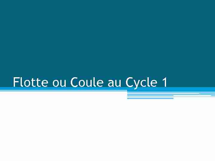 [PDF] Flotte ou Coule en Cycle 1
