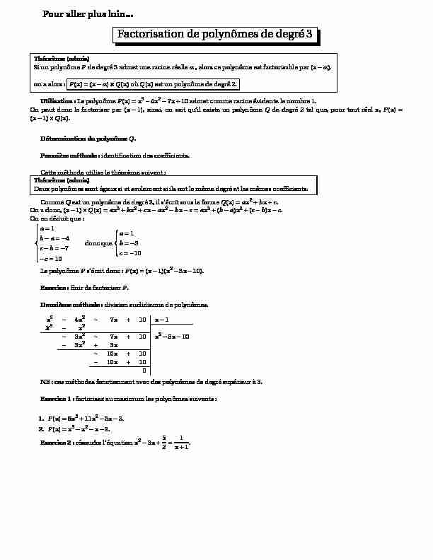 [PDF] Factorisation de polynômes de degré 3