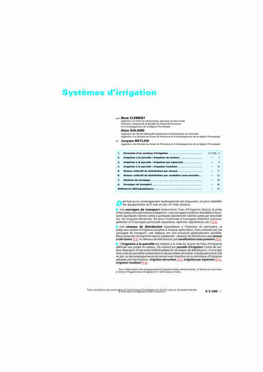[PDF] Systèmes dirrigation - Cours tutoriaux et travaux pratiques