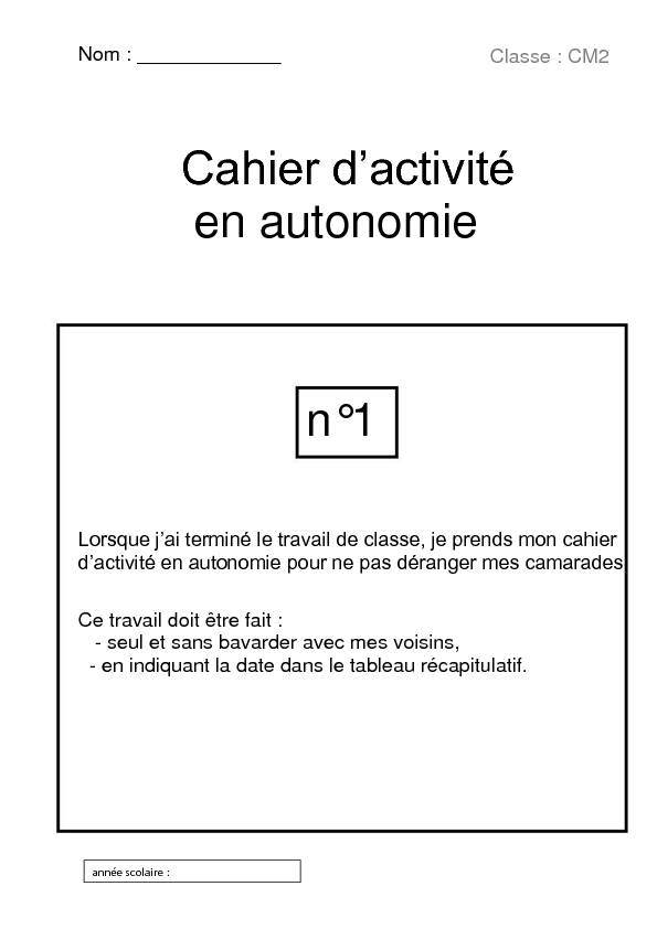 [PDF] Cahier dactivité en autonomie n°1
