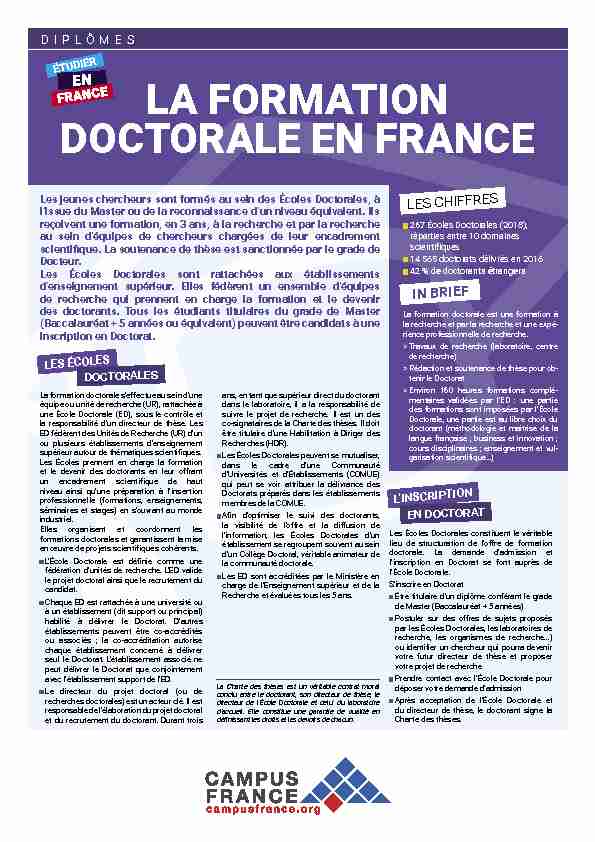 Le niveau D - La formation doctorale en France