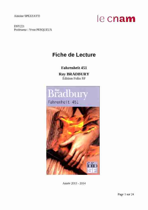 Fiche de Lecture - Fahrenheit 451 Ray BRADBURY