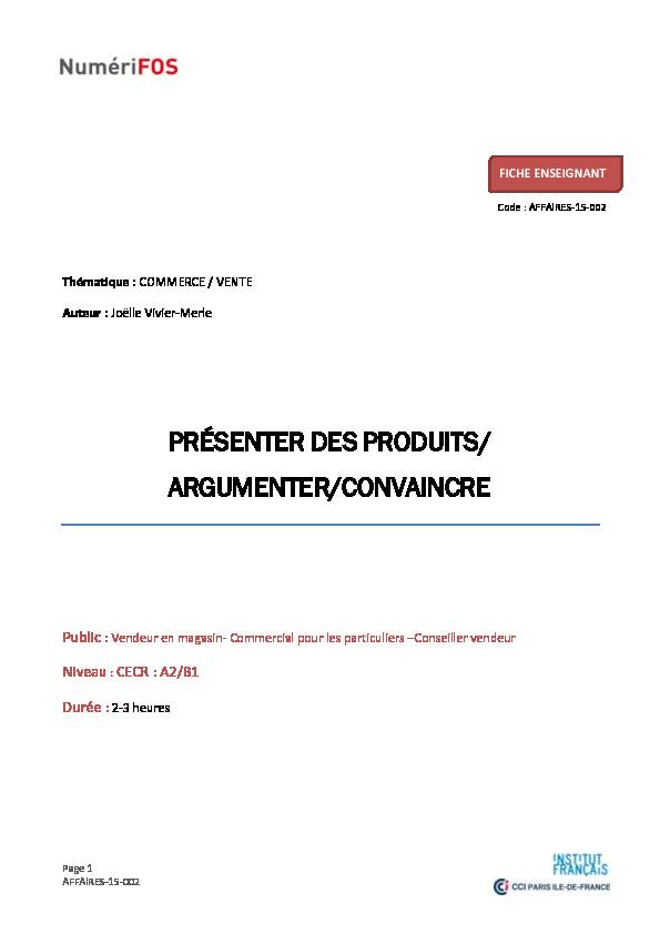 [PDF] ARGUMENTER/CONVAINCRE - Français des affaires