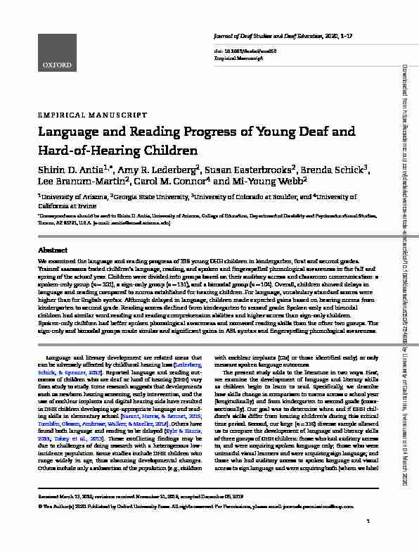 [PDF] Language and Reading Progress of Young Deaf  - eScholarshiporg