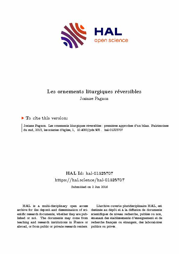 [PDF] Les ornements liturgiques réversibles - Archive ouverte HAL