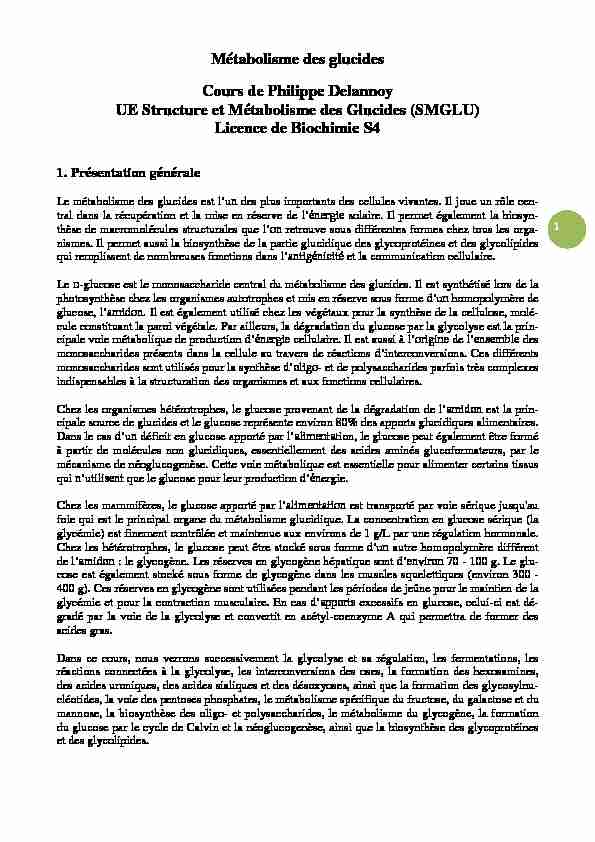 Métabolisme des glucides Cours de Philippe Delannoy UE Structure
