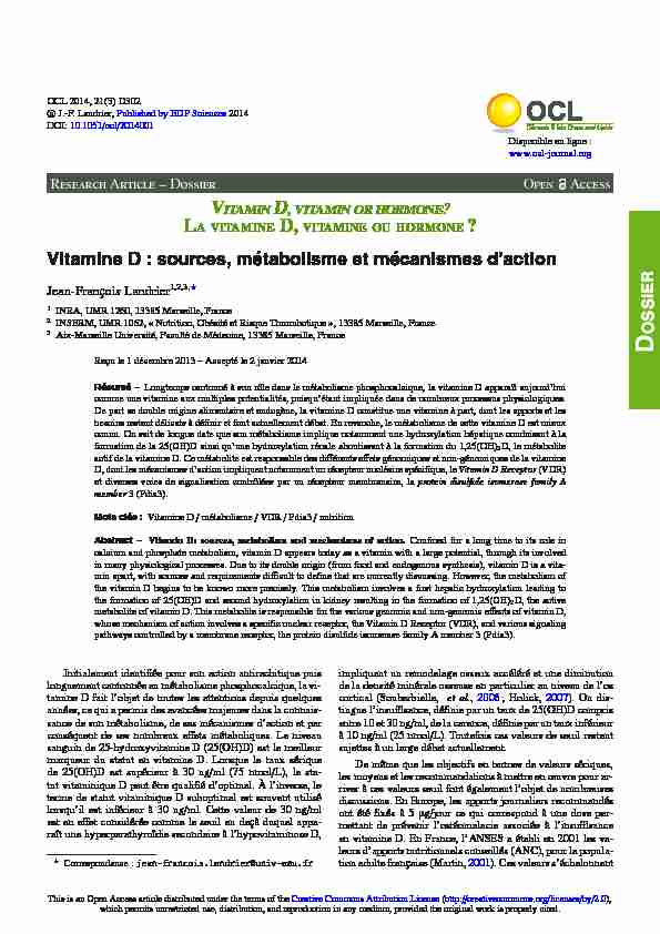 Vitamine D : sources métabolisme et mécanismes daction