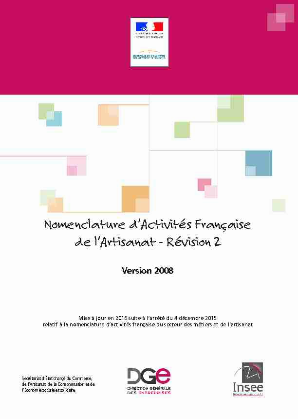 Nomenclature dActivités Française de lArtisanat - Révision 2