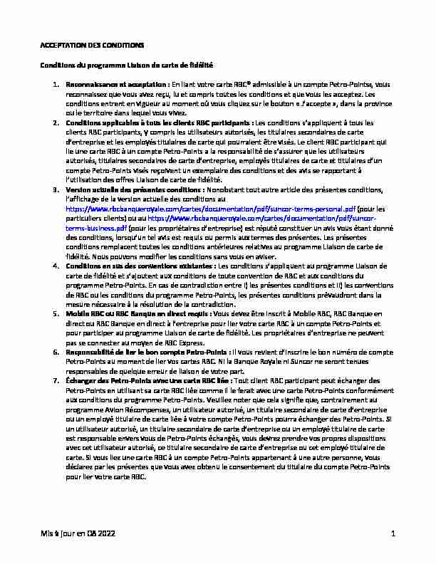Page 1 de 6 (09/2019) Conditions du programme Liaison de carte