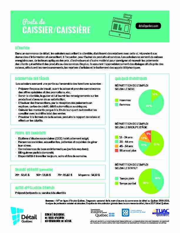 [PDF] Fiche caissier / caissière - Détail Québec