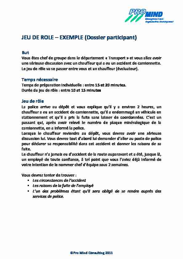JEU DE ROLE – EXEMPLE (Dossier participant)
