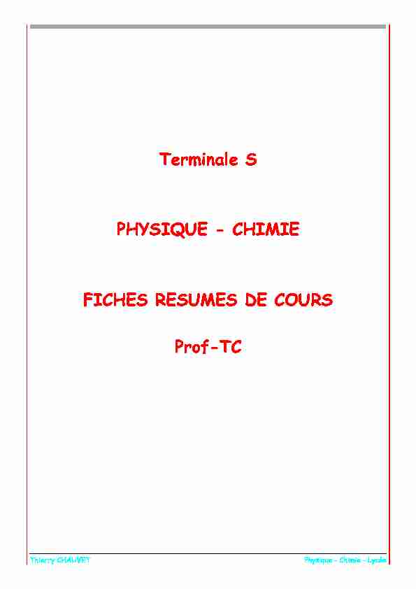 Terminale S PHYSIQUE - CHIMIE FICHES RESUMES DE COURS