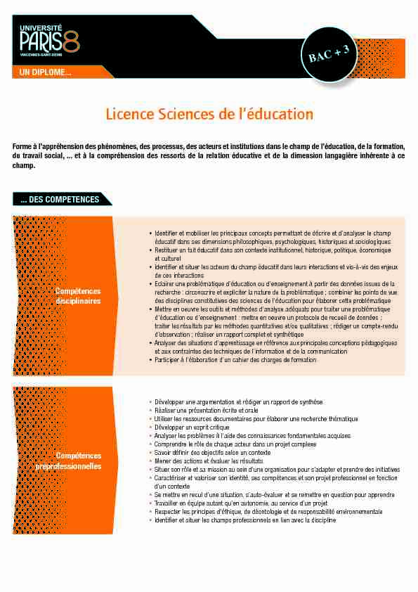 Licence Sciences de l’éducation - univ-paris8fr