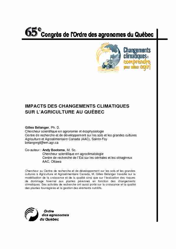 IMPACTS DES CHANGEMENTS CLIMATIQUES SUR L