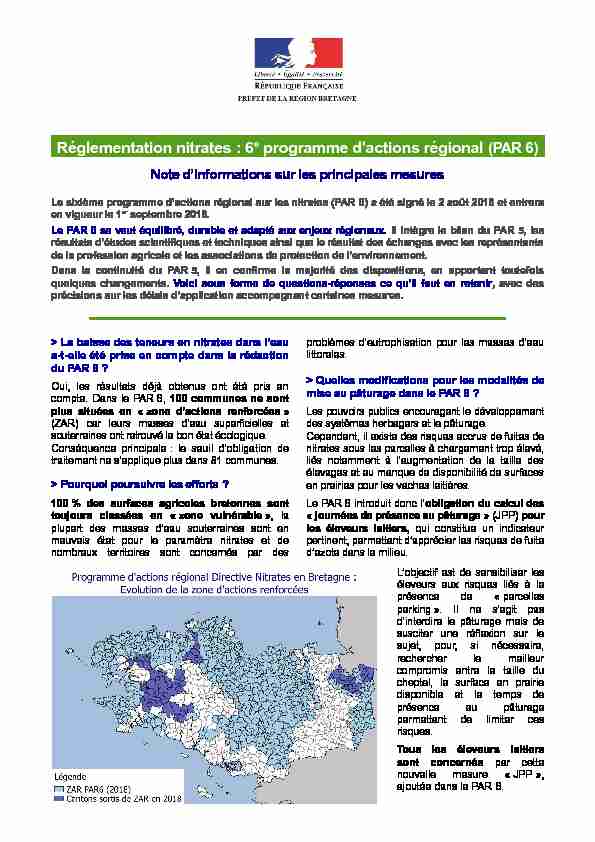 Réglementation nitrates : 6e programme dactions régional (PAR 6)