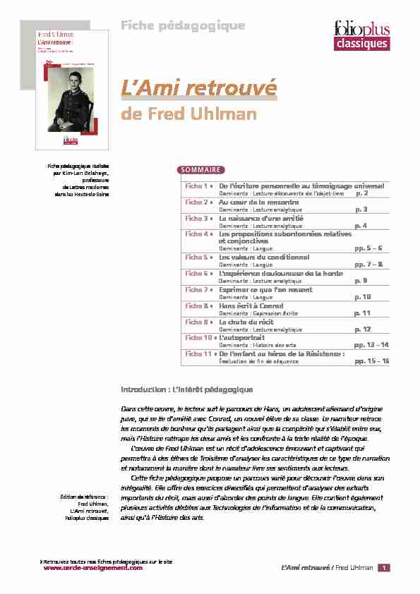 [PDF] LAmi retrouvé de Fred Uhlman - Cercle Gallimard de lenseignement
