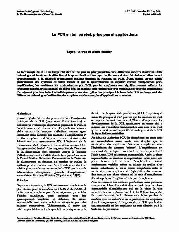 [PDF] La PCR en temps réel: principes et applications - Département de