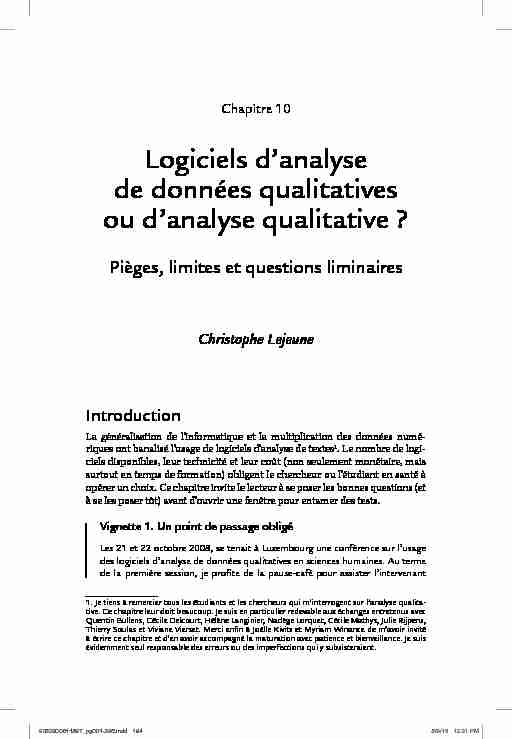 Logiciels danalyse de données qualitatives ou danalyse qualitative ?