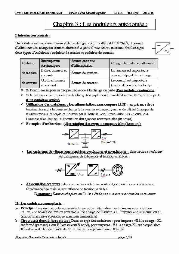 [PDF] Chapitre 3 : Les onduleurs autonomes : - RTC