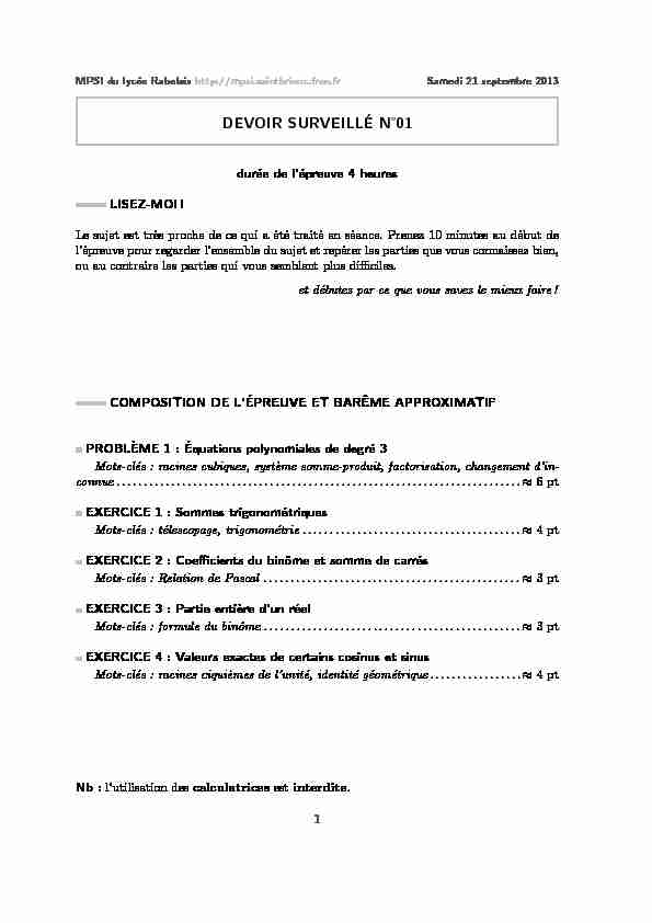 [PDF] DEVOIR SURVEILLÉ N˚01 - MPSI Saint-Brieuc - Free