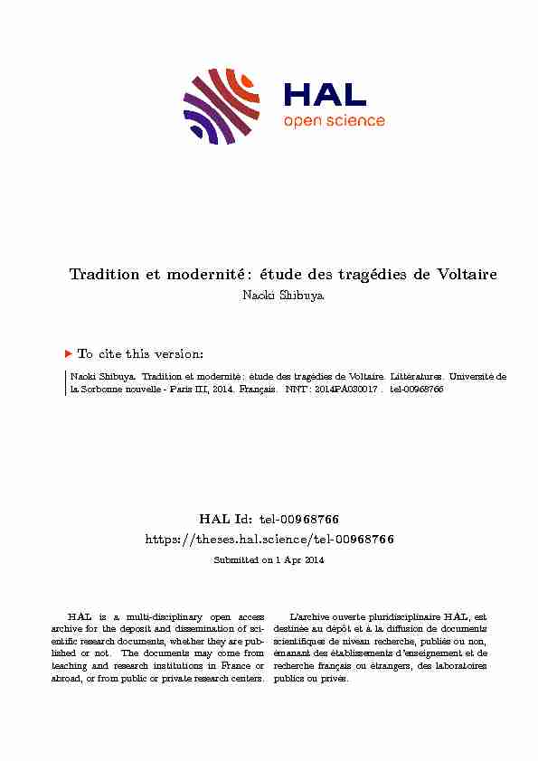 Tradition et modernité: étude des tragédies de Voltaire