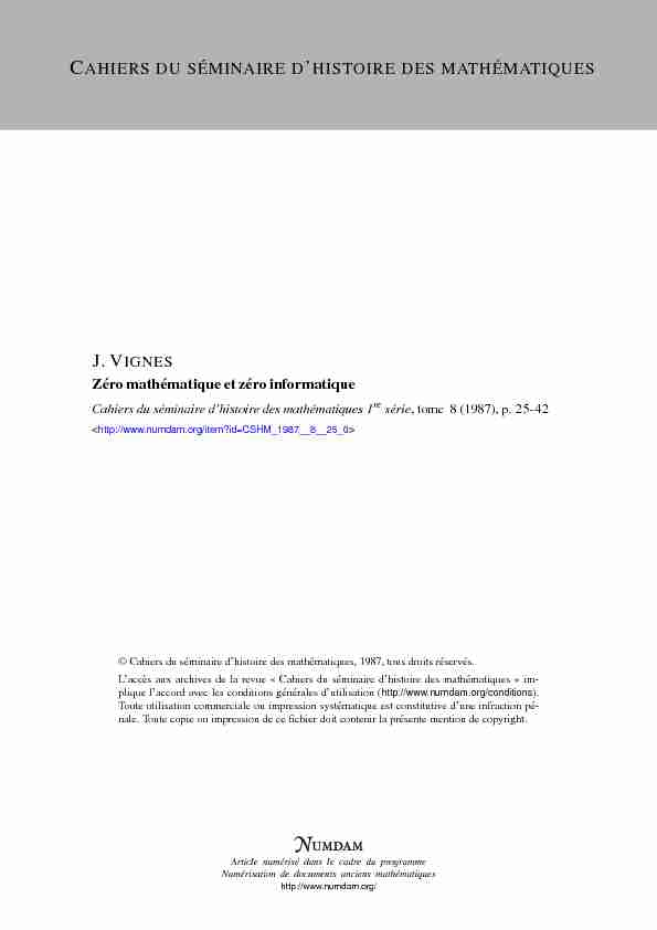 [PDF] Zéro mathématique et zéro informatique - Numdam