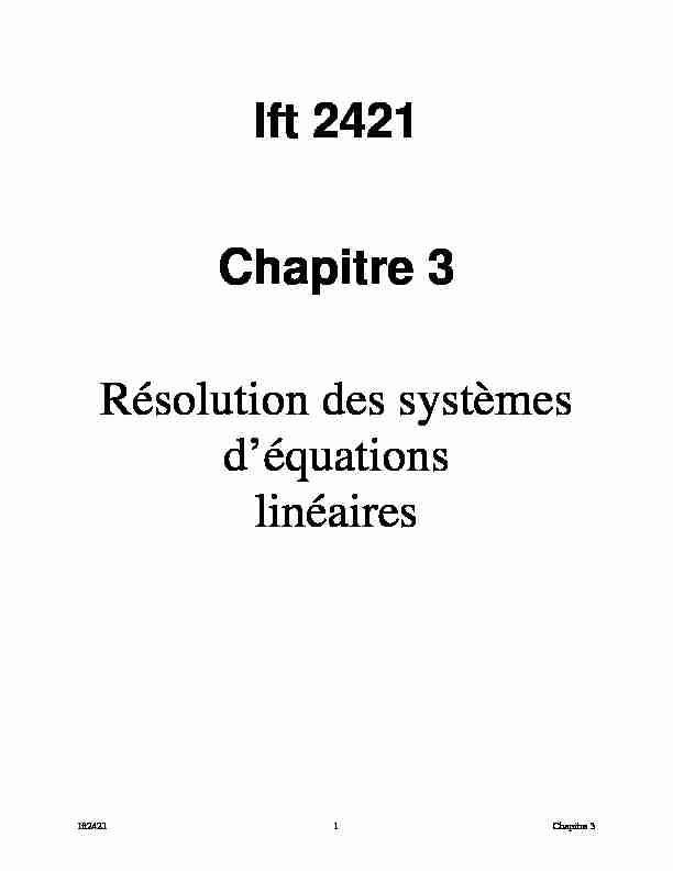Ift 2421 Chapitre 3 Résolution des systèmes déquations linéaires