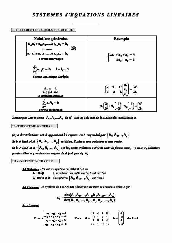 APPLICATIONS LINEAIRES - MATRICES