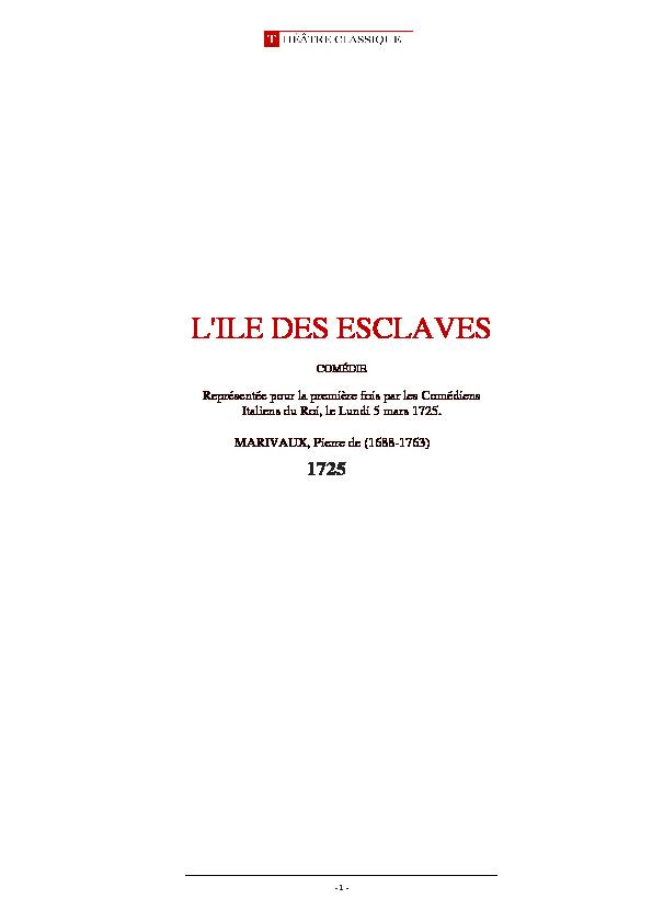 LILE DES ESCLAVES - Théâtre classique