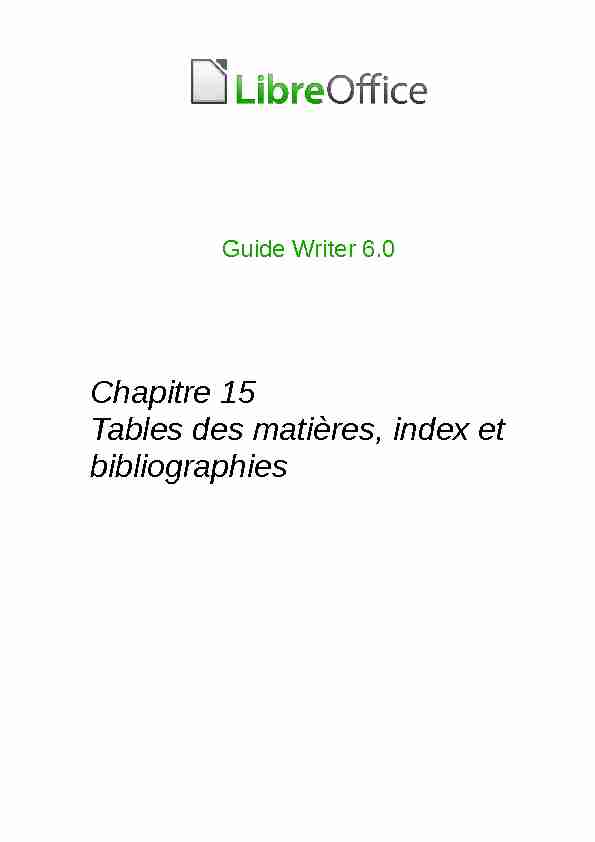 Chapitre 15 Tables des matières index et bibliographies