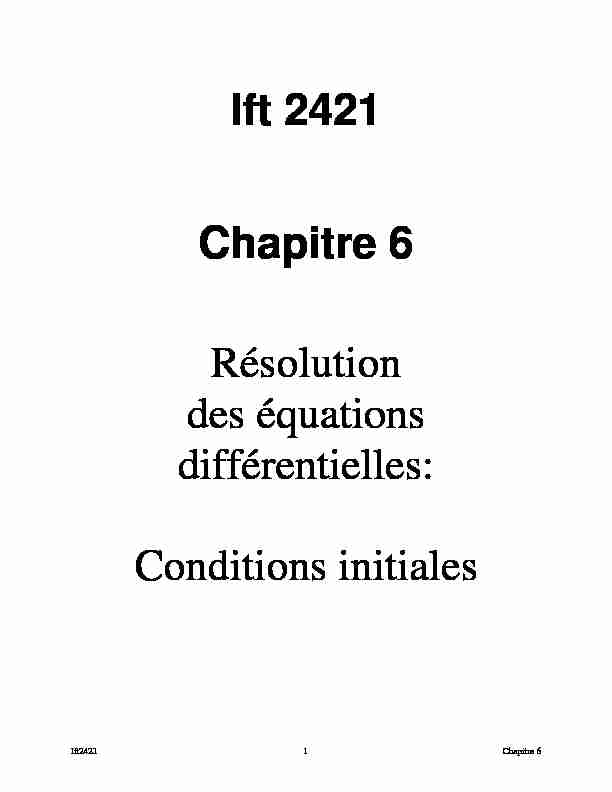 Ift 2421 Chapitre 6 Résolution des équations différentielles