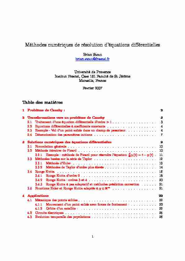 [PDF] Méthodes numériques de résolution déquations différentielles