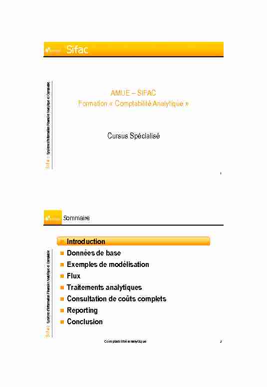 AMUE – SIFAC Formation « Comptabilité Analytique