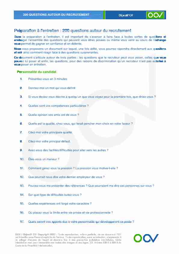 [PDF] Préparation à lentretien : 200 questions autour du recrutement