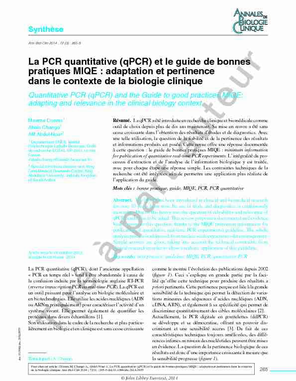 La PCR quantitative (qPCR) et le guide de bonnes pratiques MIQE