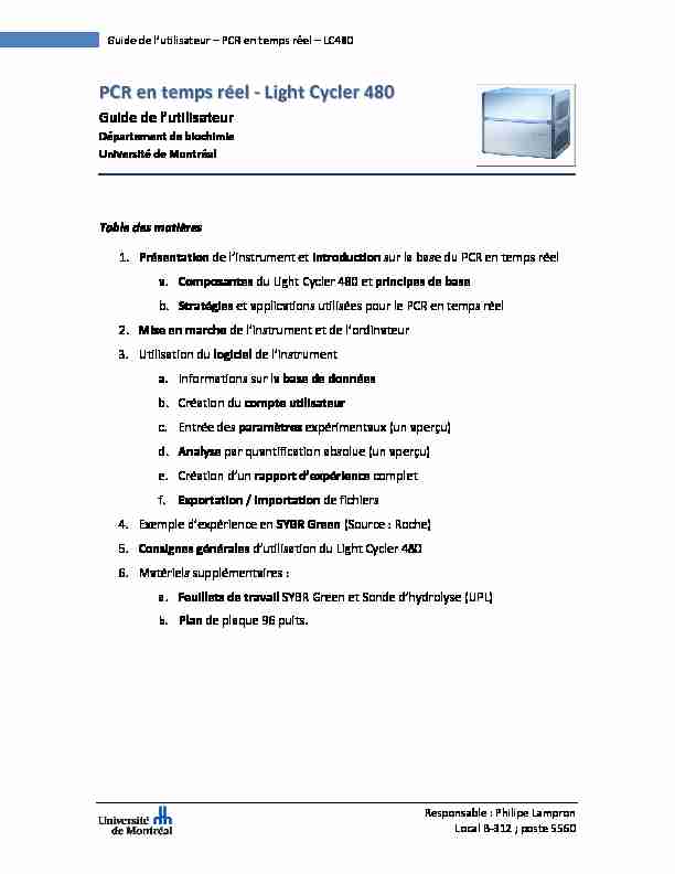 Guide de lutilisateur – PCR en temps réel – LC480