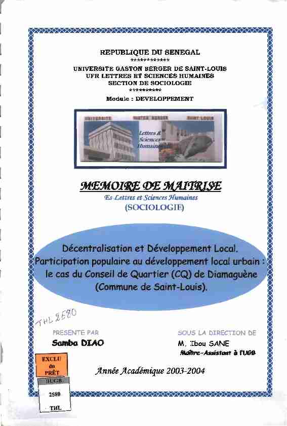 Décentralisation et développement local.Participation populaire au