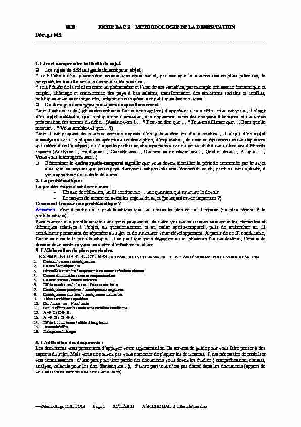[PDF] SES FICHE BAC 2 METHODOLOGIE DE LA DISSERTATION